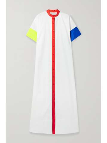 CHRISTOPHER JOHN ROGERS Color-block satin-trimmed cotton-poplin shirt dress