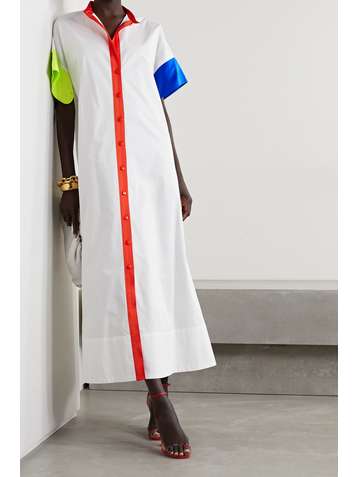 CHRISTOPHER JOHN ROGERS Color-block satin-trimmed cotton-poplin shirt dress