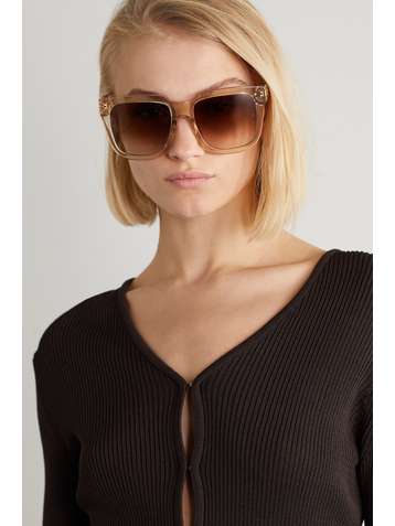 LINDA FARROW Freya square-frame acetate and rose gold-tone sunglasses