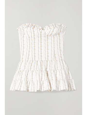LOVESHACKFANCY Shosha strapless tiered floral-print cotton-twill mini dress