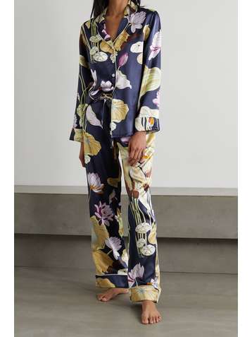 OLIVIA VON HALLE Lila Pyjama aus Seidensatin mit Blumenprint