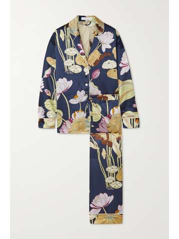 OLIVIA VON HALLE Lila Pyjama aus Seidensatin mit Blumenprint