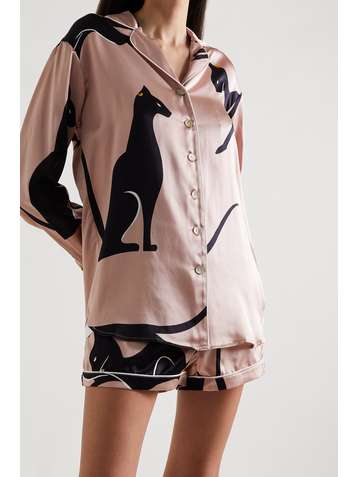 OLIVIA VON HALLE Alba piped printed silk-satin pajama set