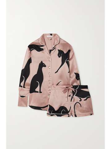OLIVIA VON HALLE Alba piped printed silk-satin pajama set