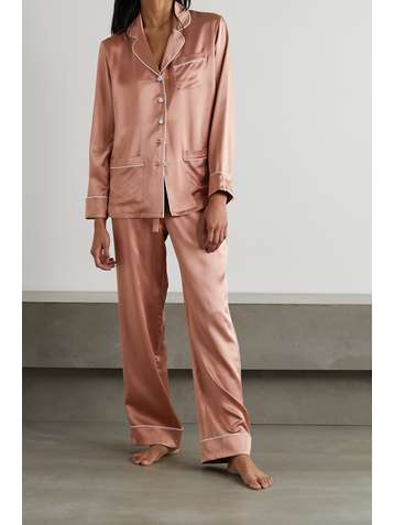 OLIVIA VON HALLE Coco Pyjama aus Seidensatin mit Paspeln