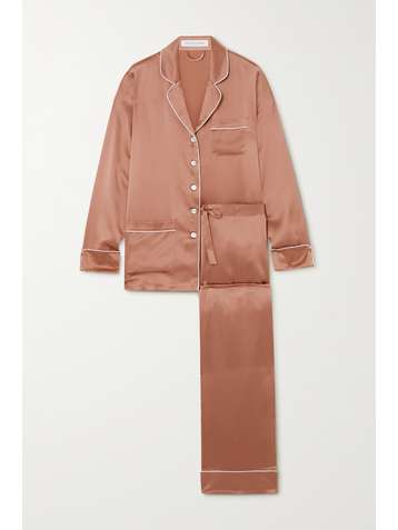 OLIVIA VON HALLE Coco Pyjama aus Seidensatin mit Paspeln