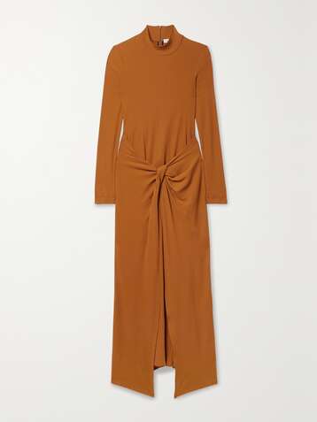 ROSETTA GETTY Twist-front cotton-crepe turtleneck midi dress
