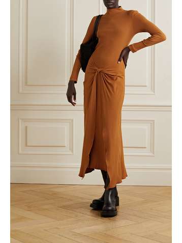 ROSETTA GETTY Twist-front cotton-crepe turtleneck midi dress