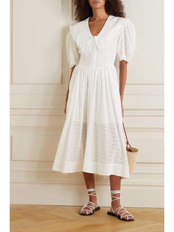 SINDISO KHUMALO Robe midi en broderie anglaise de coton à volants - NET SUSTAIN + The Vanguard