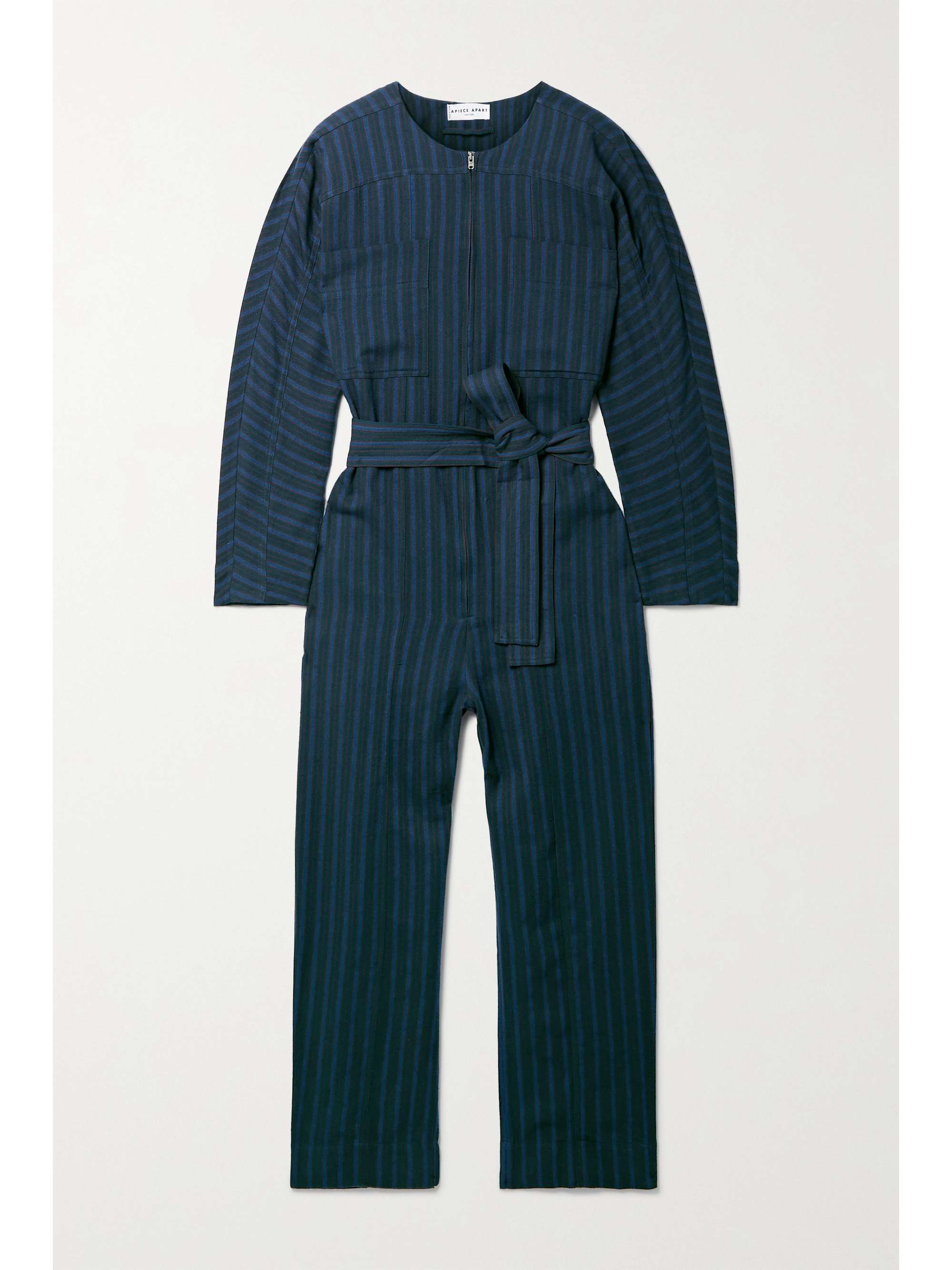 Navy Mars belted striped herringbone 