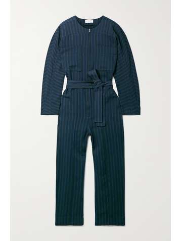 APIECE APART Mars belted striped herringbone cotton jumpsuit