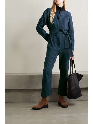 APIECE APART Mars belted striped herringbone cotton jumpsuit