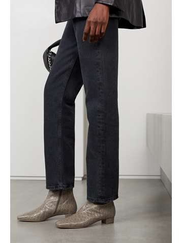 BY FAR Este croc-effect leather ankle boots
