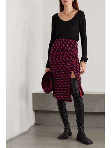 DIANE VON FURSTENBERG Dariella wendbarer Midirock aus bedrucktem Mesh mit Raffung