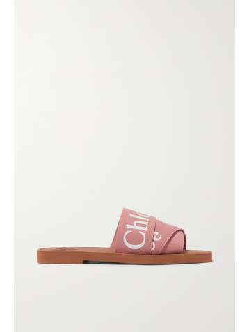 CHLOÉ Woody Pantoletten aus Canvas mit Logoprint