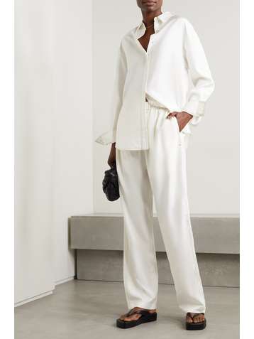 WARDROBE.NYC Silk-charmeuse wide-leg pants