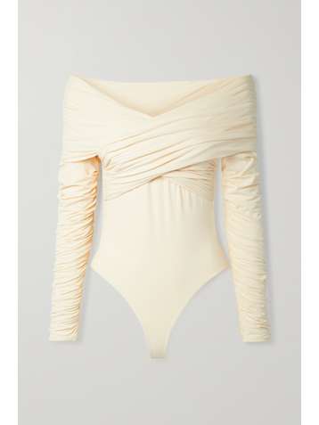 KHAITE Body épaules nues en jersey de coton stretch à drapés Lili