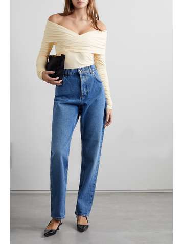 KHAITE Body épaules nues en jersey de coton stretch à drapés Lili