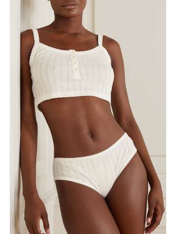 LESET Cropped picot-trimmed pointelle cotton-jersey camisole
