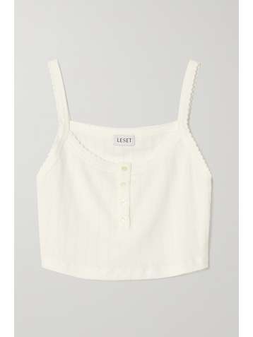LESET Cropped picot-trimmed pointelle cotton-jersey camisole