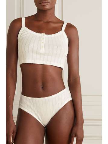 LESET Picot-trimmed pointelle cotton-jersey briefs