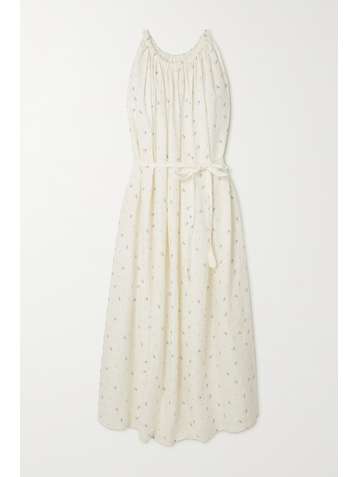 DEIJI STUDIOS + NET SUSTAIN Totem gathered floral-print washed-linen maxi dress