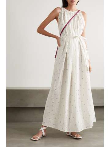 DEIJI STUDIOS + NET SUSTAIN Totem gathered floral-print washed-linen maxi dress