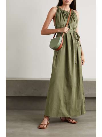 DEIJI STUDIOS + NET SUSTAIN Totem gathered checked organic cotton-poplin maxi dress
