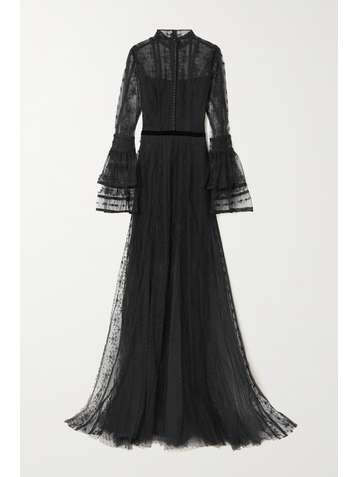 COSTARELLOS Embroidered tulle gown