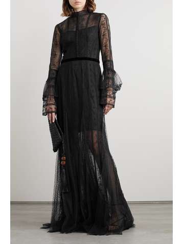 COSTARELLOS Embroidered tulle gown