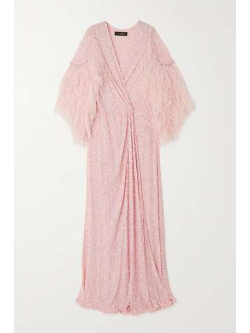 JENNY PACKHAM Robe du soir en mousseline à ornements et à plumes Martha