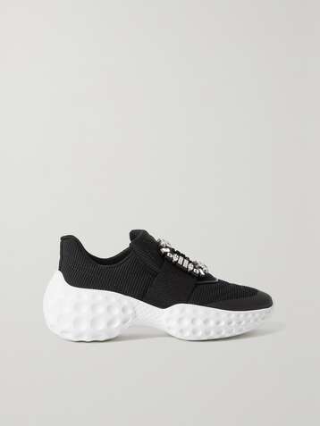 ROGER VIVIER Viv Run Sneakers aus Neopren, Mesh und Leder mit Kristallen