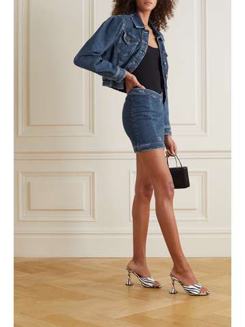 RETROFÊTE Wesley distressed denim mini skirt