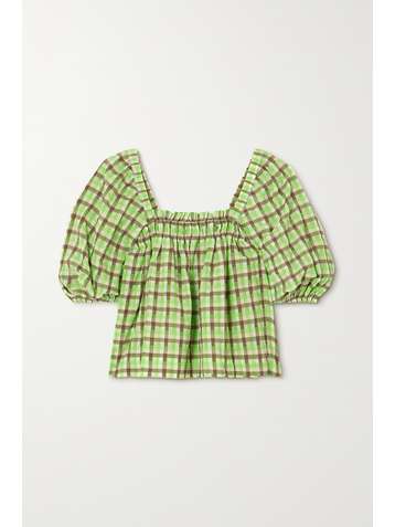 GANNI + NET SUSTAIN Bluse aus Seersucker aus einer Biobaumwollmischung mit Gingham-Karo