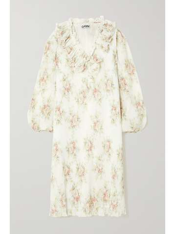GANNI + NET SUSTAIN ruffled floral-print recycled plissé-georgette midi dress