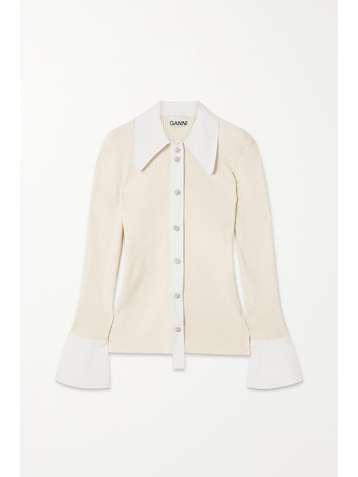 GANNI Bluse aus Rippstrick und Popeline mit Kristallen