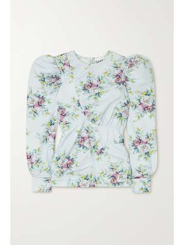 GANNI + NET SUSTAIN Bluse aus Biobaumwollpopeline mit Blumenprint und Raffungen