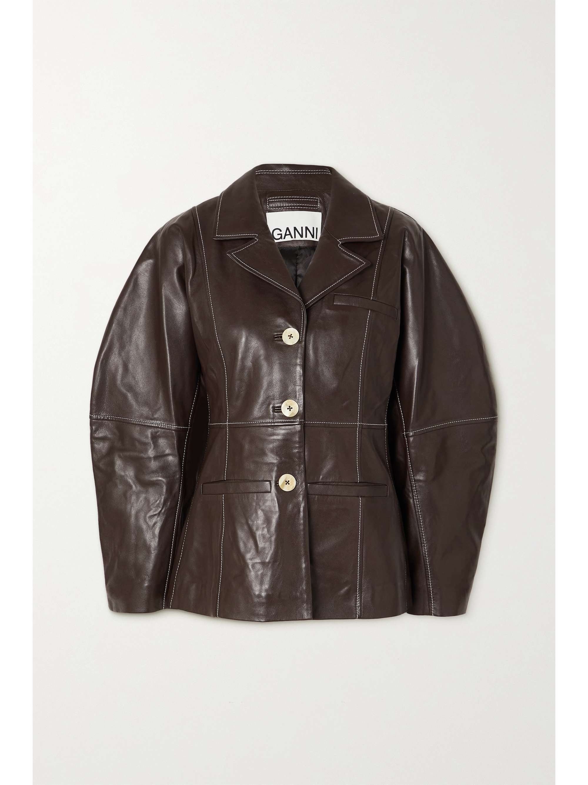 Brown Leather blazer | GANNI | NET-A-PORTER