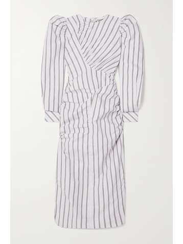 GANNI + NET SUSTAIN ruched striped organic cotton-poplin midi dress