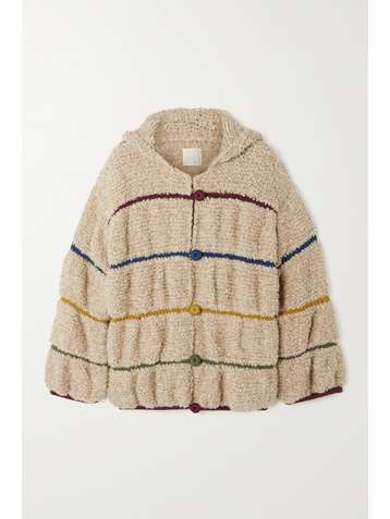 SUZIE KONDI Hooded striped bouclé-knit cashmere jacket