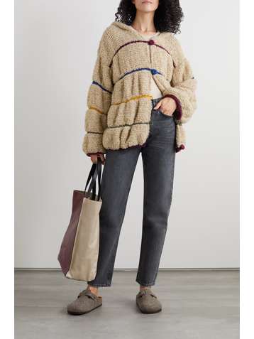 SUZIE KONDI Hooded striped bouclé-knit cashmere jacket