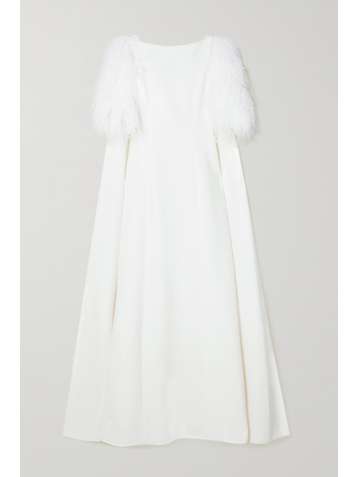 HUISHAN ZHANG Robe du soir effet cape en crêpe à finitions en plumes Hortense