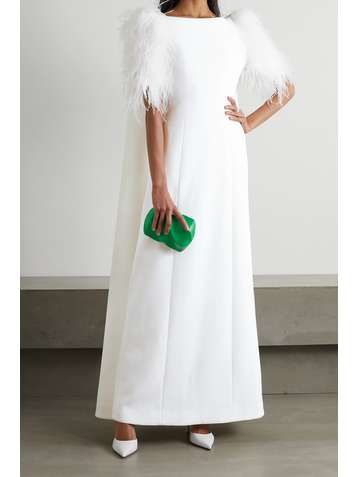 HUISHAN ZHANG Robe du soir effet cape en crêpe à finitions en plumes Hortense