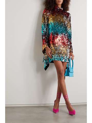HALPERN Asymmetric sequined satin mini dress