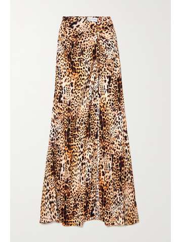 HALPERN Gathered leopard-print satin maxi skirt
