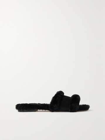 MANOLO BLAHNIK Anacletus Pantoletten aus Veloursleder und Shearling