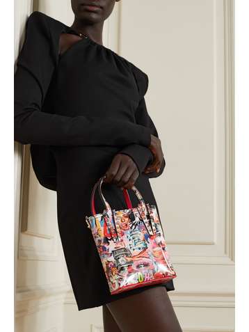 CHRISTIAN LOUBOUTIN Cabata mini spiked printed PVC and leather tote