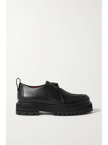LORO PIANA Lomond leather and cashmere-felt loafers