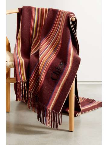 CHLOÉ Fringed striped cashmere and silk-blend blanket