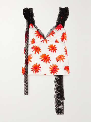 MERYLL ROGGE Lace-trimmed floral-print satin camisole